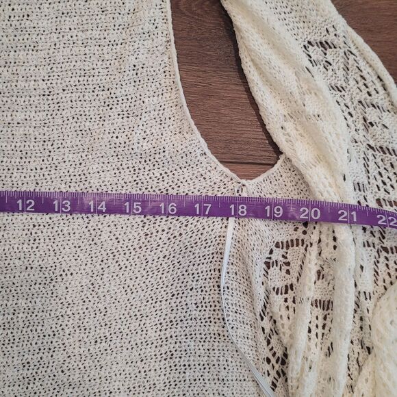 Ivory Crochet Open Cardigan Sweater Womens 2X Live And Let Live Boho Fringe - Picture 11 of 13